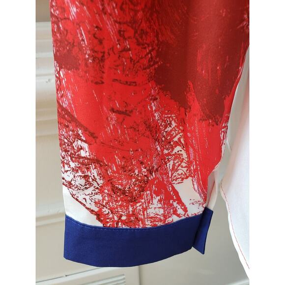 Women's Button Down Shirt XL Red & White Polyester Long Sleeve Stretch Collared - Picture 5 of 11